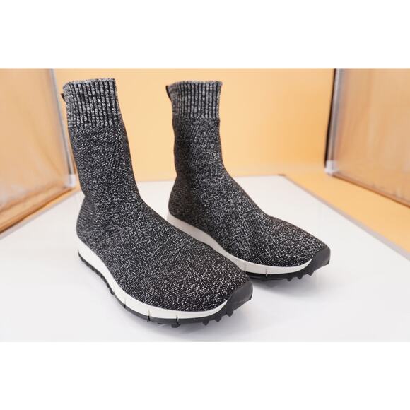 Jimmy Choo Norway Black Silver Lurex Sock Ankle Boot SZ 38 Sneaker Women's $850 - Picture 3 of 10